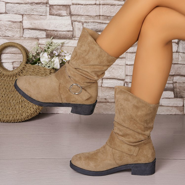 Sarah Express Suede Chunky Heel Cutout Ankle Boots