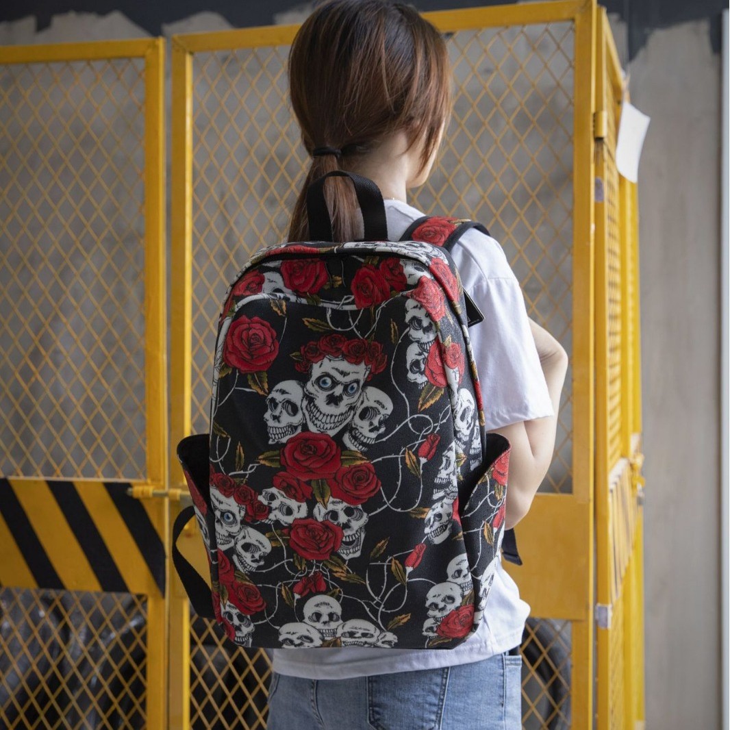 Sarah Express Skull and Rose Gothic Canvas Backpack