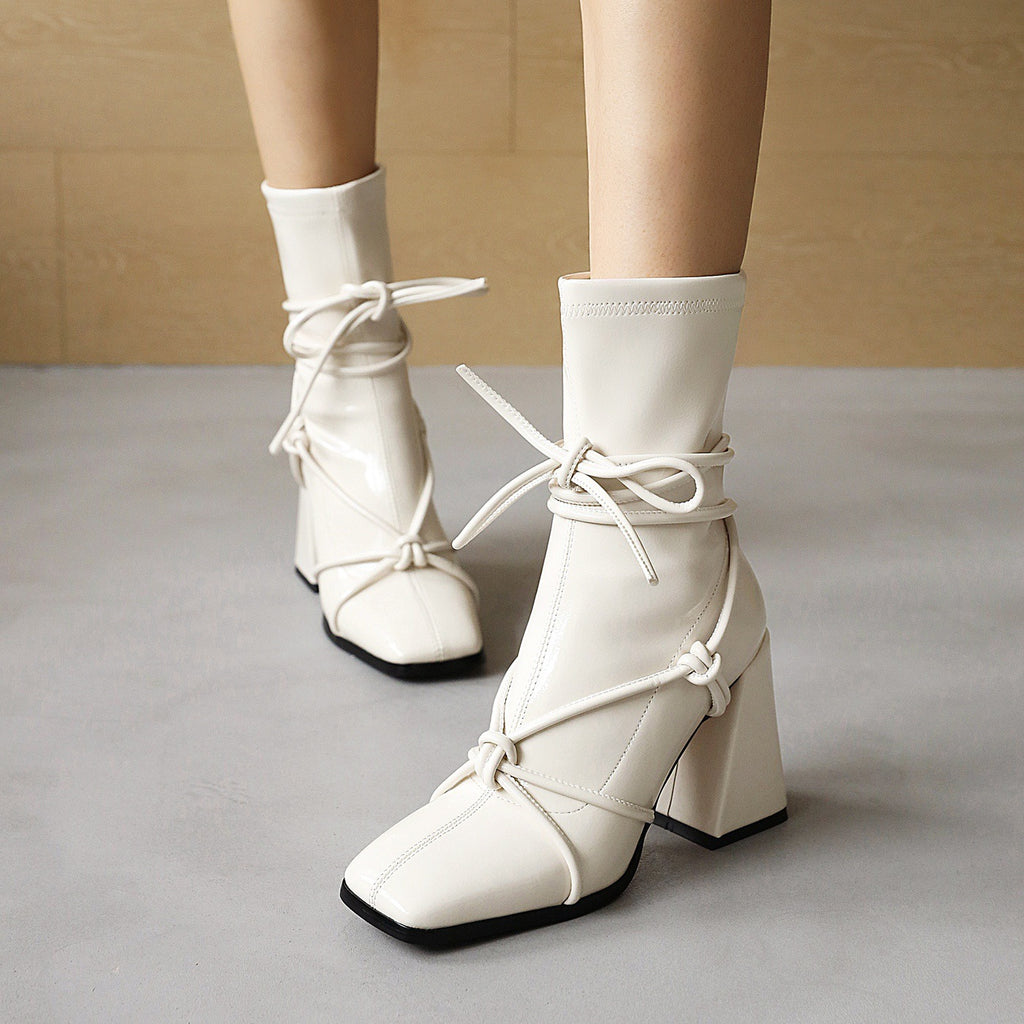 Sarah Express Square Toe Lace Up Ankle Boots
