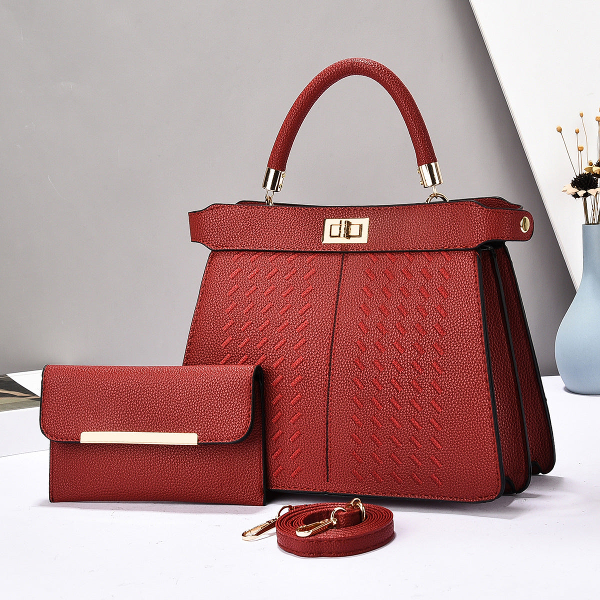 Sarah Express 2-in-1 Structured Bucket Bag Set Red