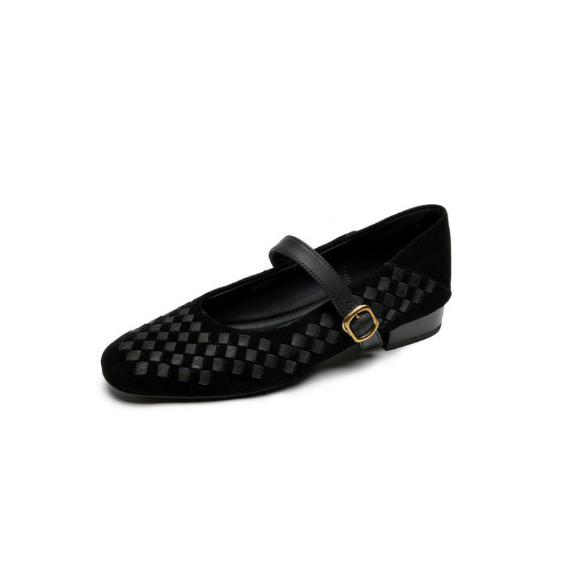 Sarah Express Woven Sheepskin Leather Mary Jane Flats