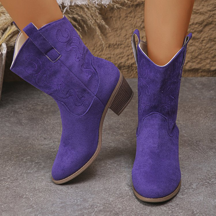 Sarah Express Embroidered Western Mid-Calf Boots Purple