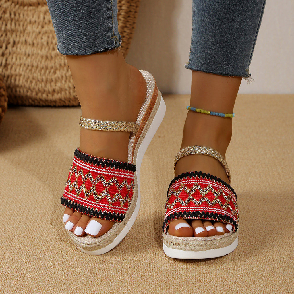 Sarah Express Ethnic Pattern Wedge Sandals Summer Slides