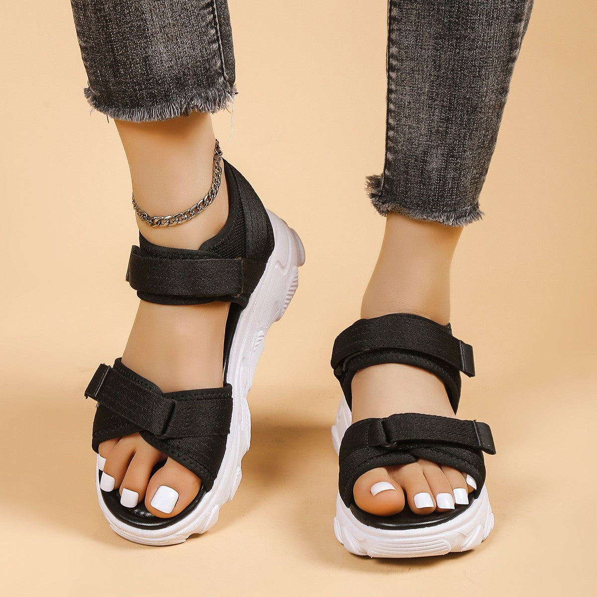 Sarah Express Platform Velcro Peep Toe Casual Sandals