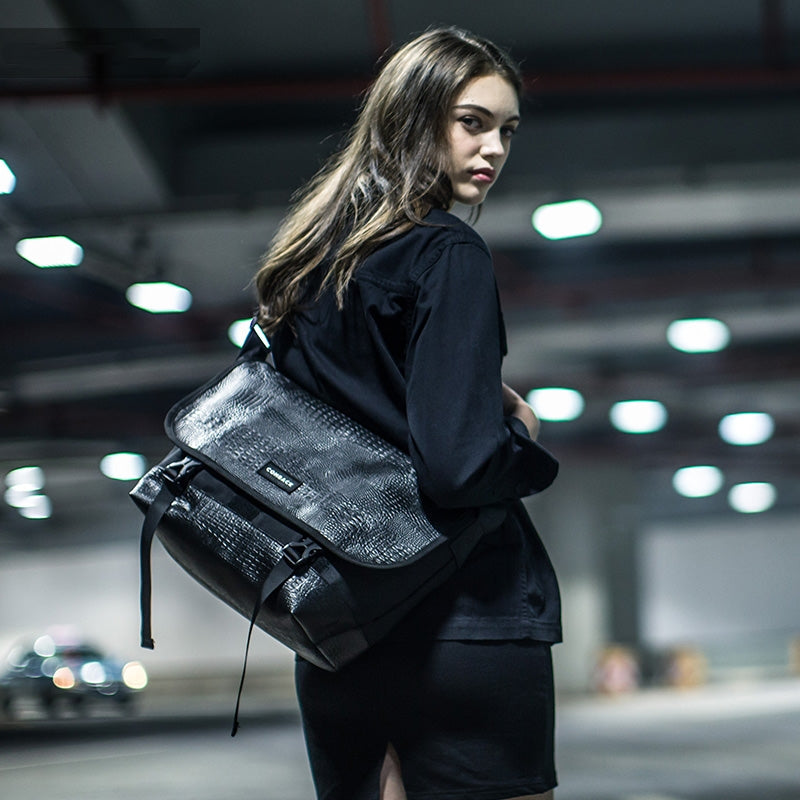 Sarah Express Black Crocodile Pattern Messenger Bag