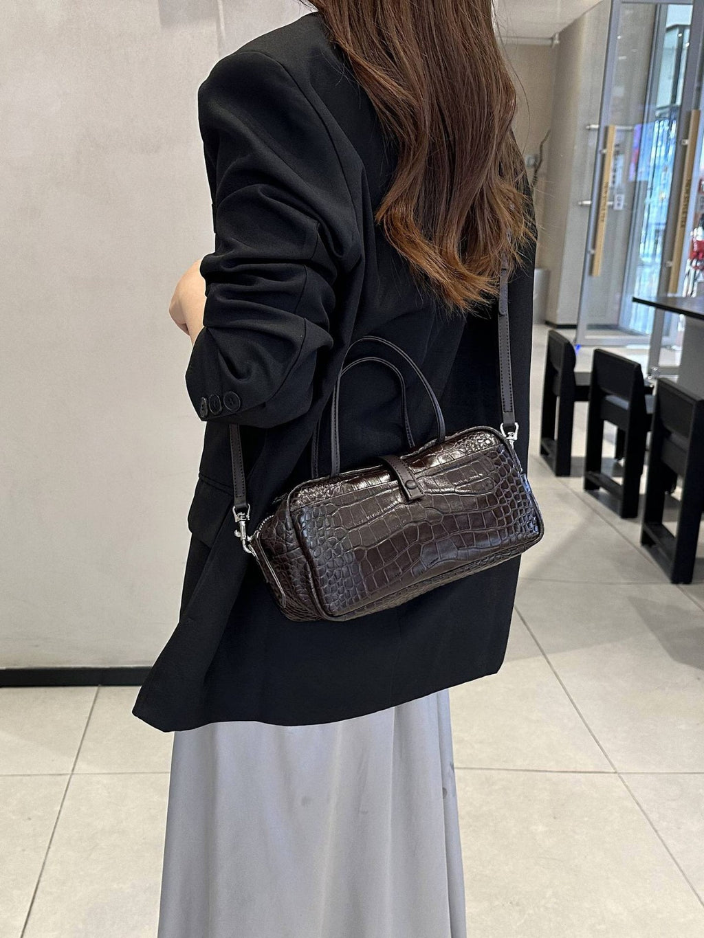 Sarah Express Crocodile Pattern Leather Toast Handbag