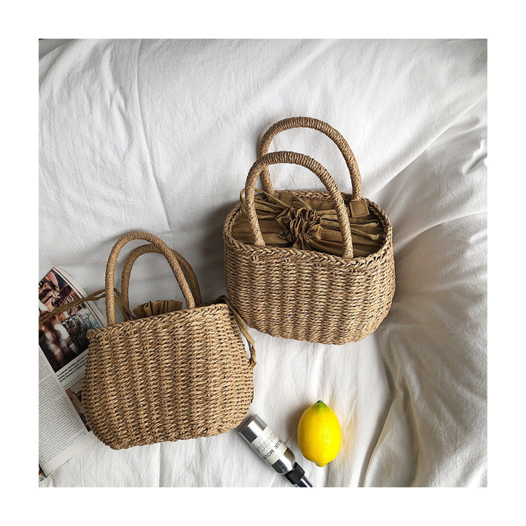 Sarah Express Hand-Woven Straw Drawstring Bucket Bag