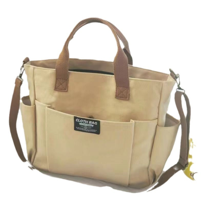 Sarah Express Large Capacity Canvas Commuter Shoulder Bag Khaki