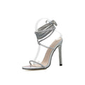 Sarah Express Crystal Embellished Lace Up Stiletto Heels Silver