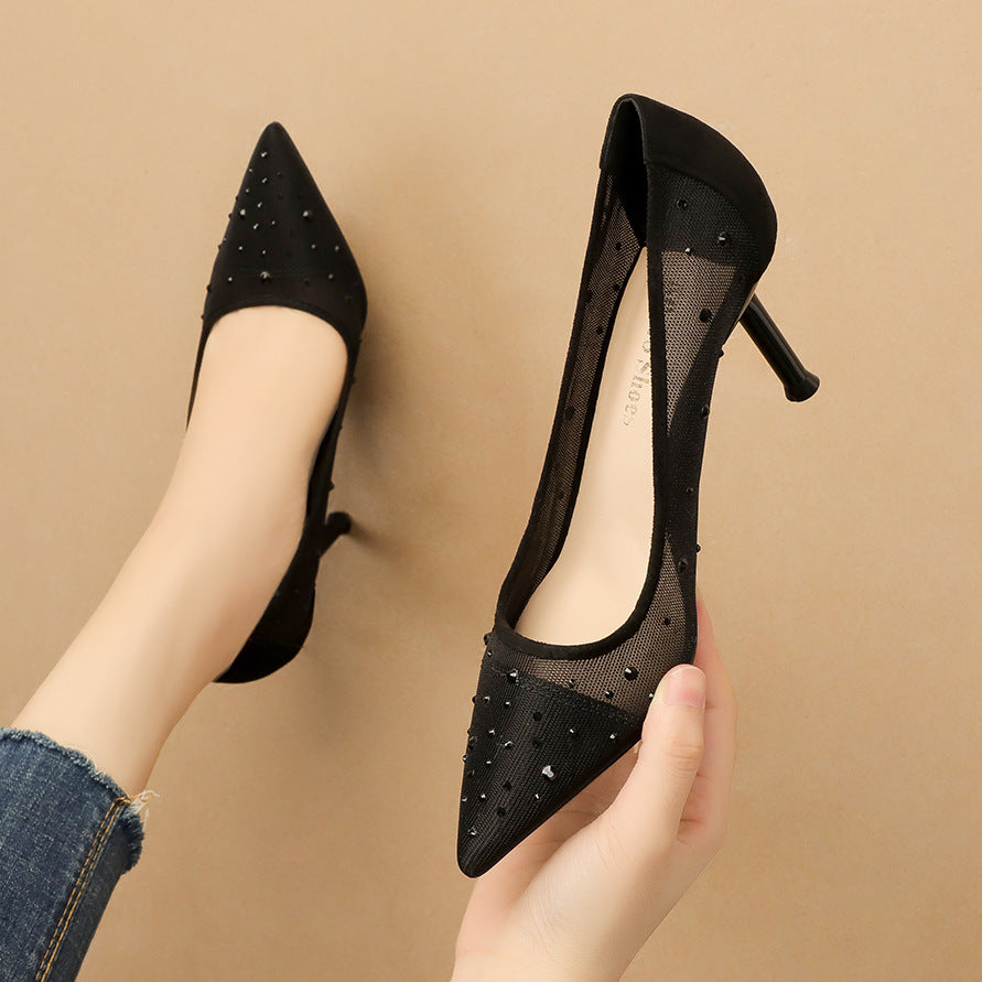 Sarah Express Pointed Toe Rhinestone Mesh Stiletto Heels