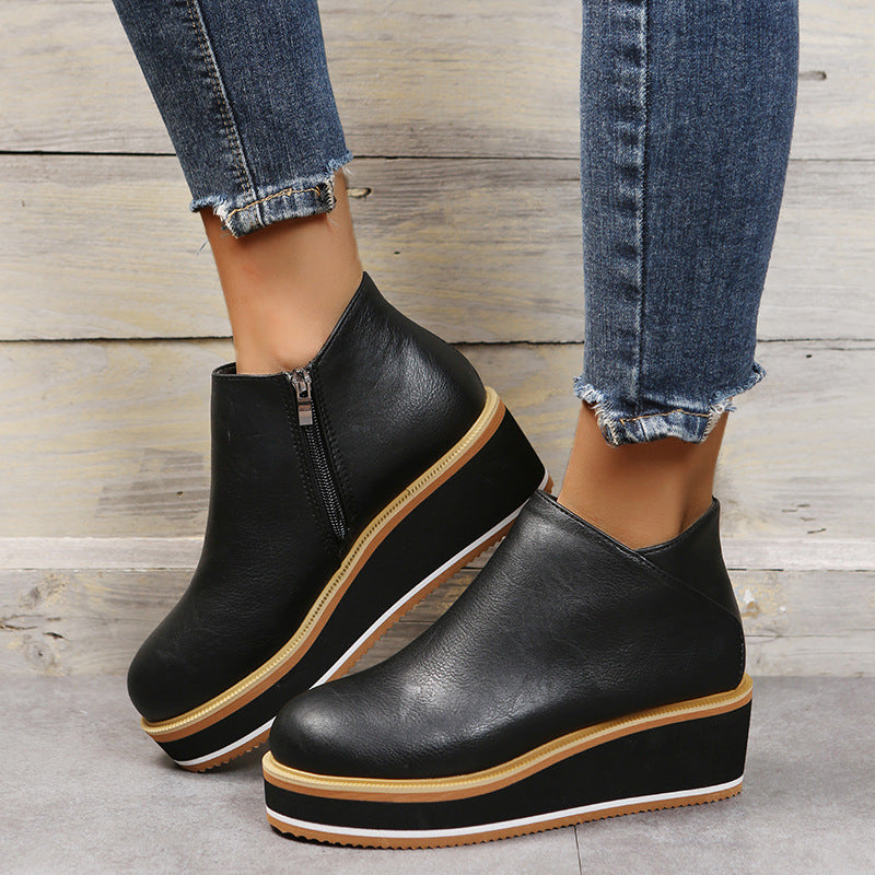 Sarah Express Wedge Ankle Boots with Side Zipper Black