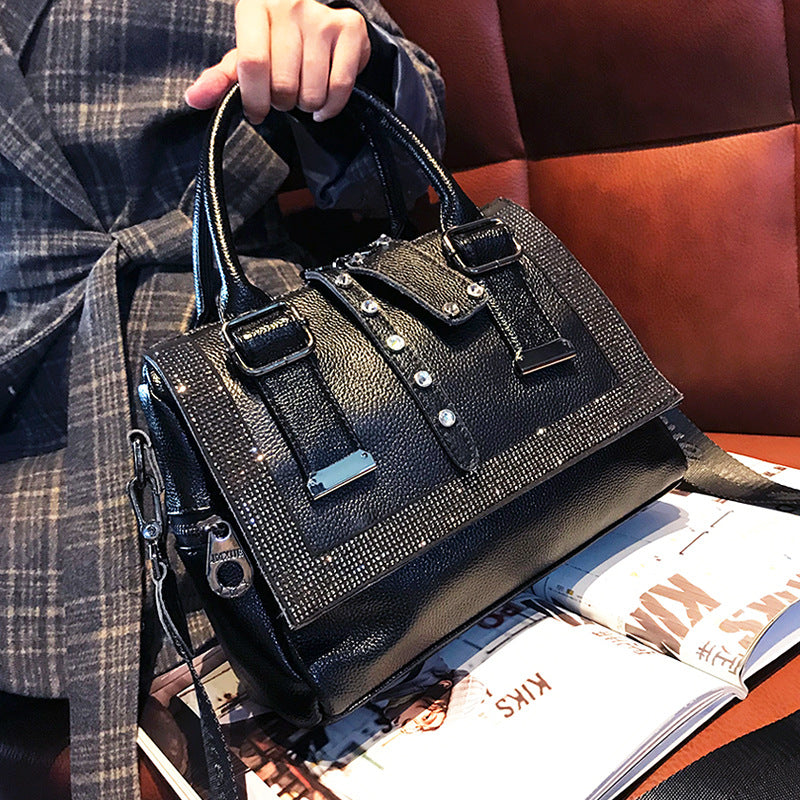 Sarah Express Rhinestone Embellished Soft Leather Handbag