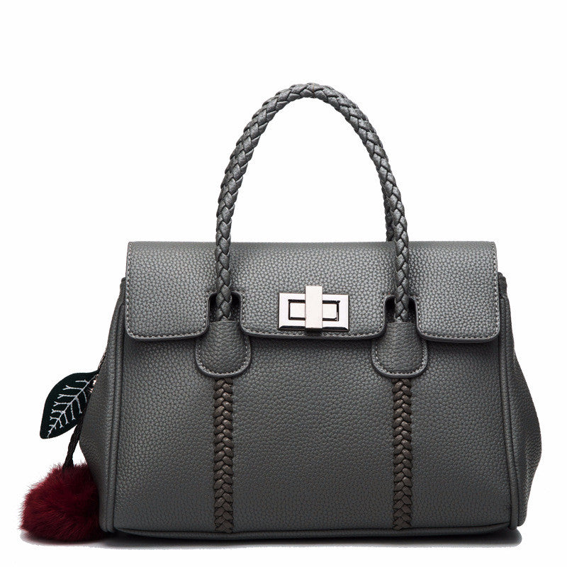 Sarah Express Lychee Pattern Structured Top Handle Handbag Grey