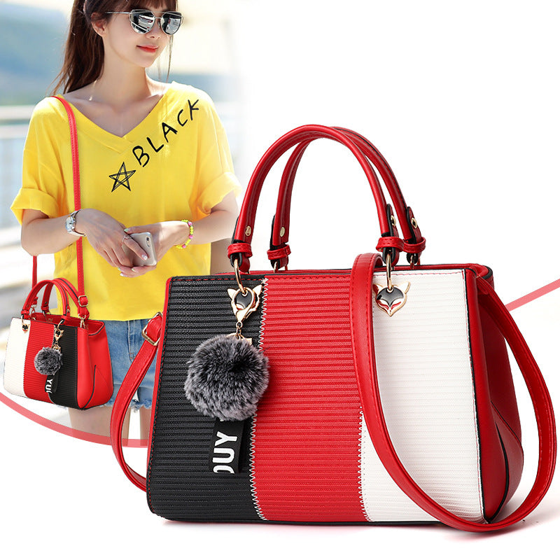 Sarah Express Patchwork Messenger Bag with Hairball Ornament