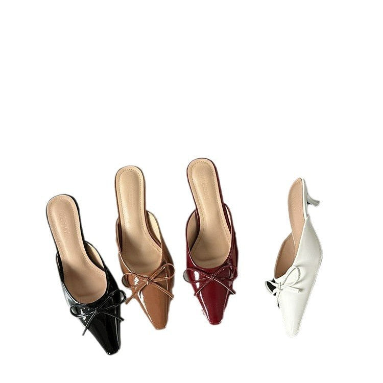 Sarah Express Elegant Low-Heel Bow Square Toe Slippers