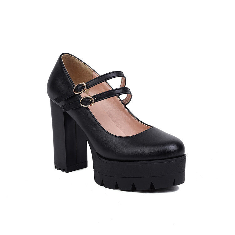 Sarah Express Chunky Heel Pointed Toe Platform Pumps Black