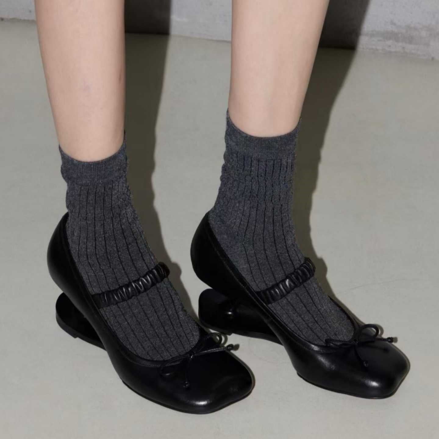 Sarah Express Square Heel Leather Pumps with Bow