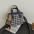 Sarah Express Houndstooth Structured Shoulder Messenger Bag Black Houndstooth With Pendant