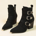 Sarah Express Retro Pointed Toe Chunky Heel Boots Black