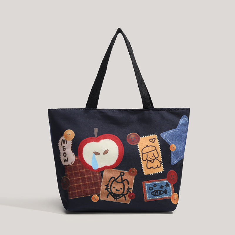Sarah Express Printed Canvas Tote Bag Dark Blue