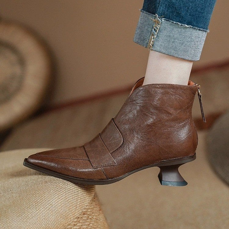 Sarah Express Vintage Pointed-Toe Mid-Heel Ankle Boots