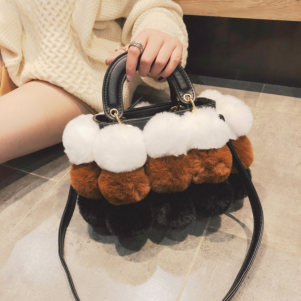 Sarah Express Plush Pom Pom Shoulder Bag