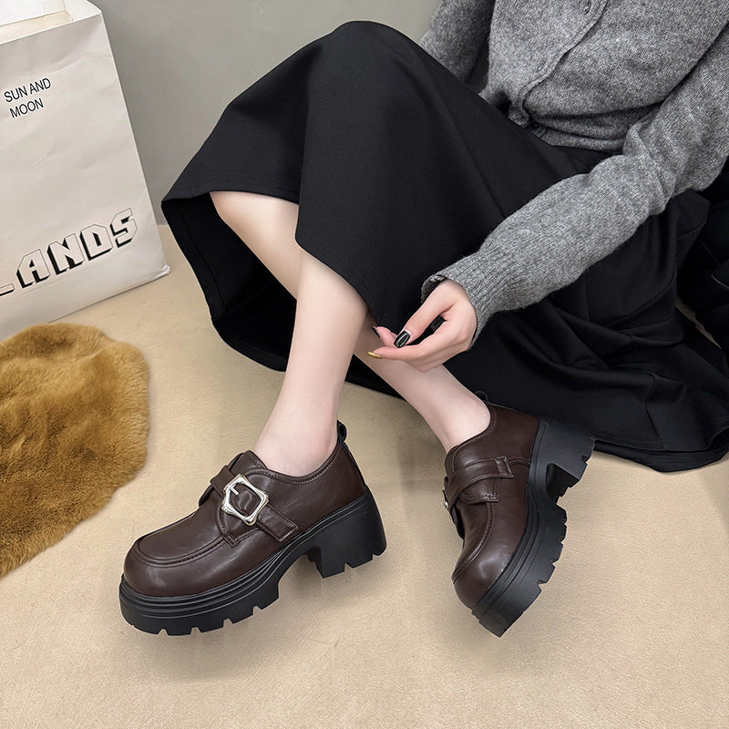 Sarah Express British Style Platform Buckle Loafers