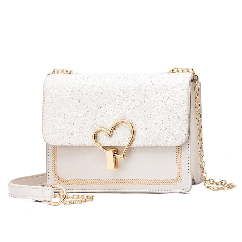 Sarah Express Glitter Heart Chain Shoulder Bag White