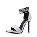 Sarah Express Stiletto High Heel Sandals with Ankle Strap white