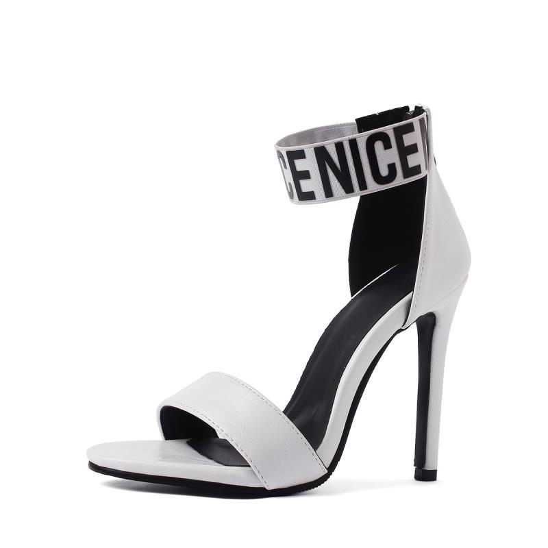 Sarah Express Stiletto High Heel Sandals with Ankle Strap white