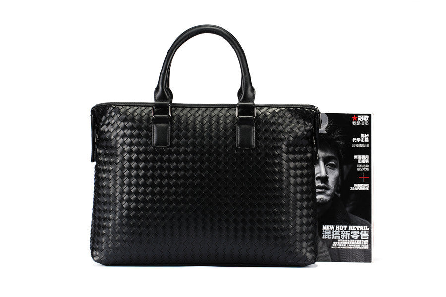 Sarah Express Woven Leather Business Laptop Briefcase