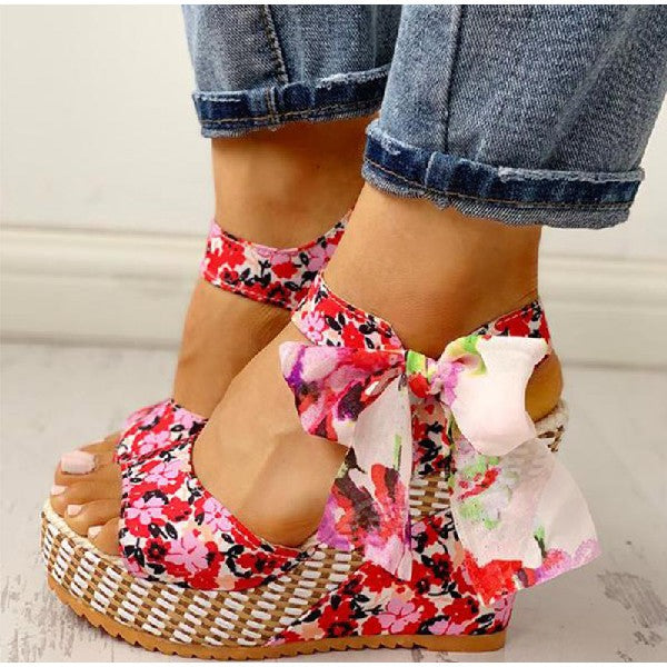 Sarah Express Bohemian Floral Wedge Sandals