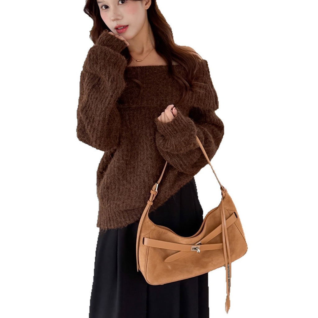 Sarah Express Matte Cowhide Leather Structured Crossbody Bag