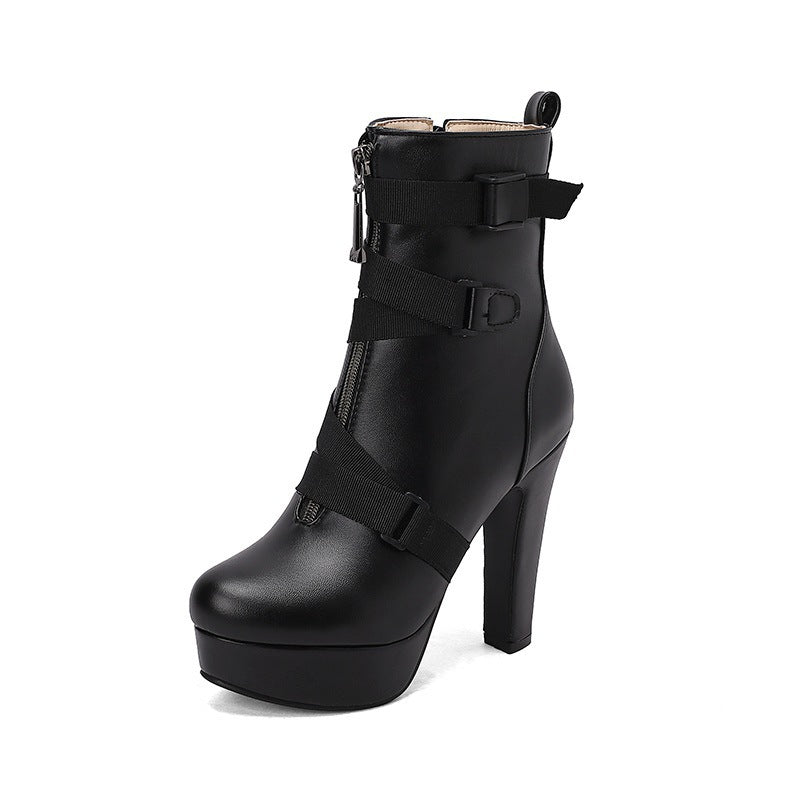 Sarah Express Women's Mid-Calf Chunky Heel Boots Black