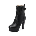 Sarah Express Women's Mid-Calf Chunky Heel Boots Black