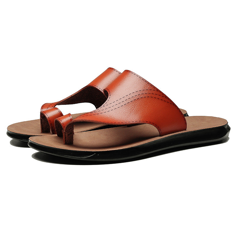 Sarah Express Men's Casual Microfiber Toe Post Sandals Yellow Brown