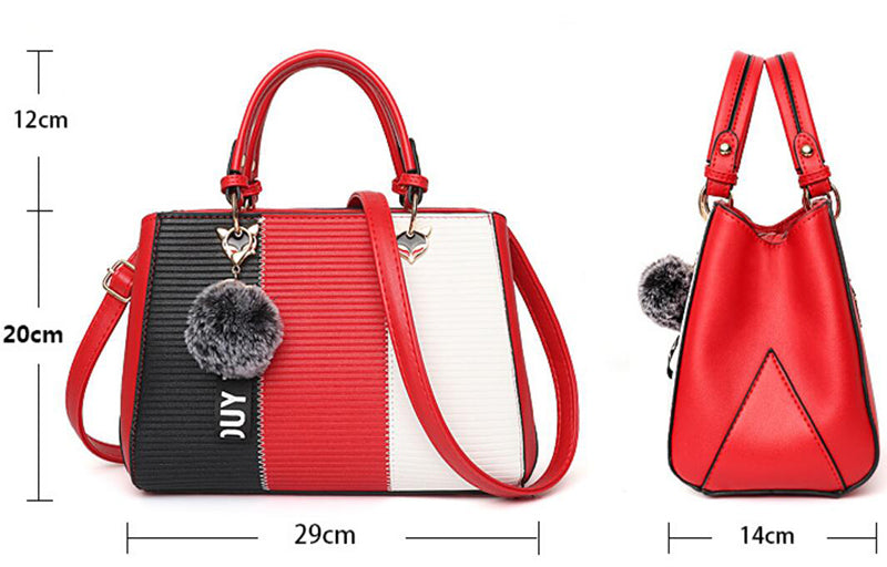 Sarah Express Patchwork Messenger Bag with Hairball Ornament