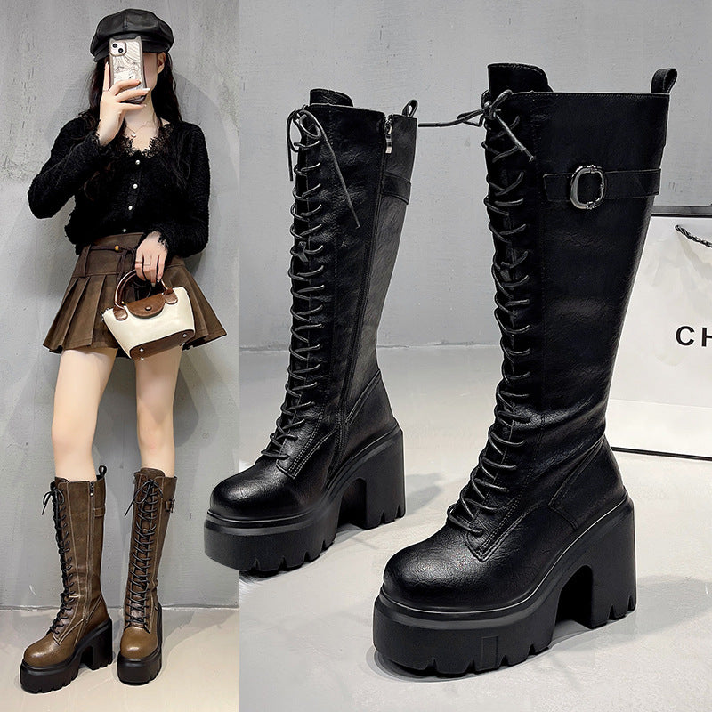 Sarah Express Chunky Heel Lace-Up Over-the-Knee Boots
