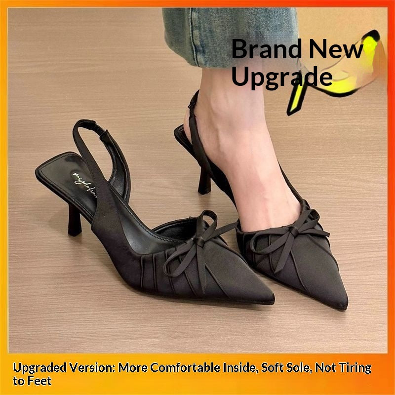 Sarah Express Bow-Tie Pointed Toe Mid Heel Sandals Black