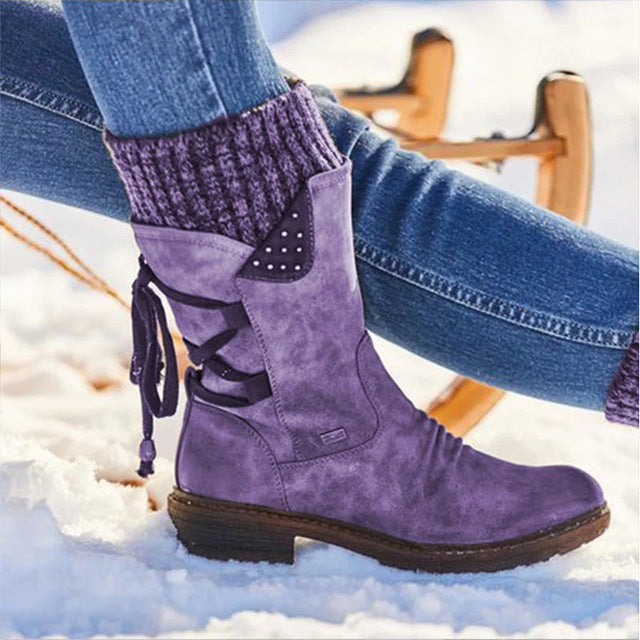 Sarah Express Mid-Calf Rhinestone Knit Cuff Winter Boots