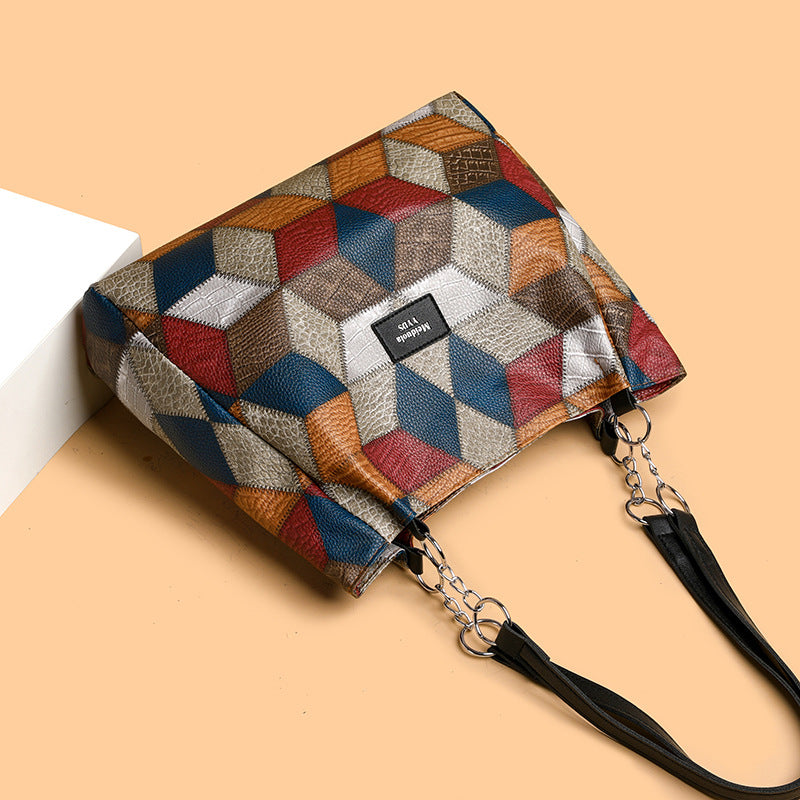 Sarah Express Geometric Pattern Color-Matching Shoulder Tote Bag