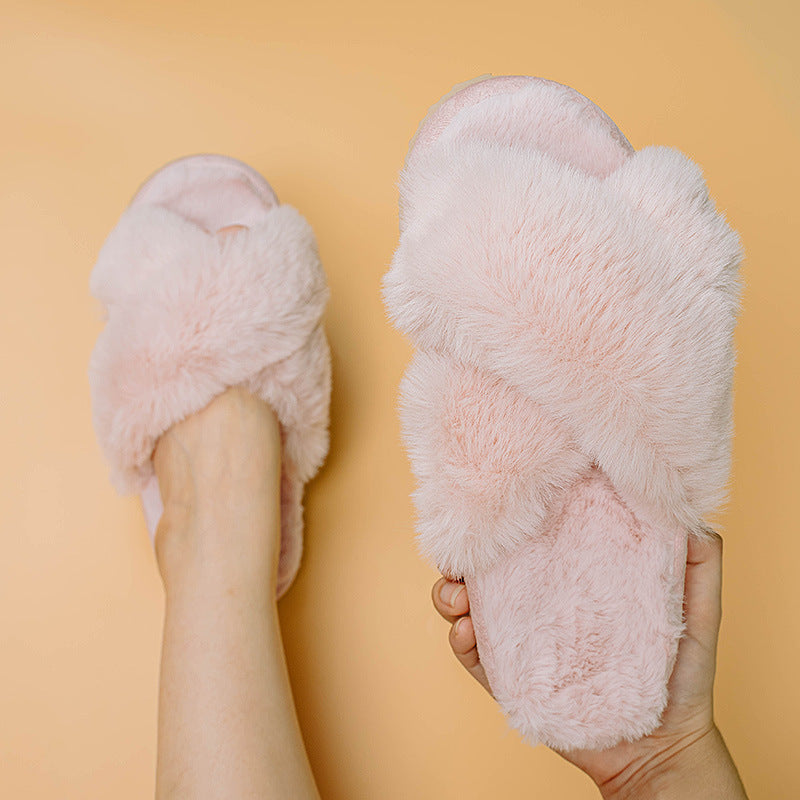 Sarah Express Fluffy Faux Fur Cross Strap Slides