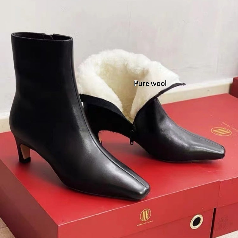 Sarah Express Genuine Leather Wool-Lined Stiletto Snow Boots