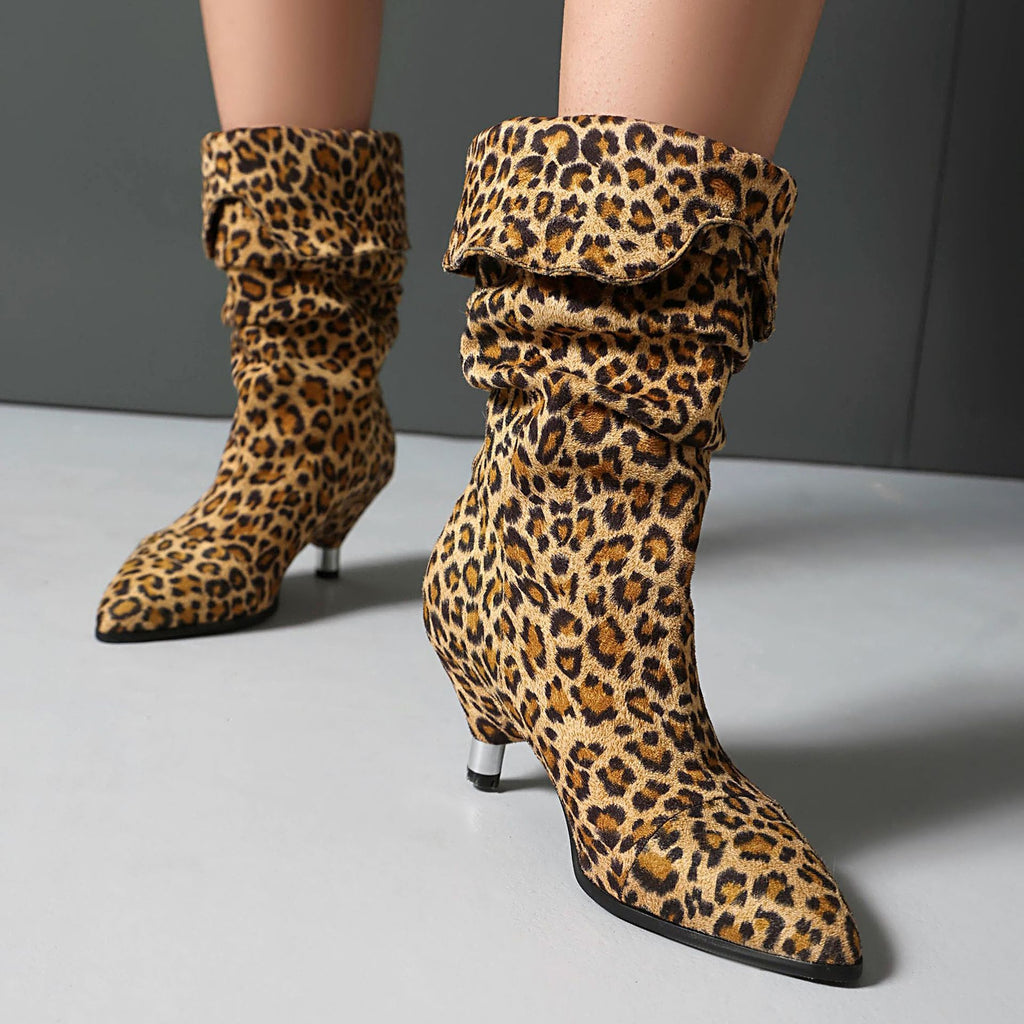 Sarah Express Leopard Print Stiletto Heel Ankle Boots