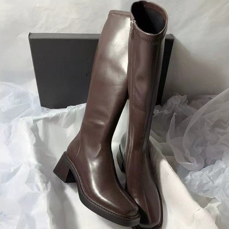 Sarah Express Square Toe Over-the-Knee Chunky Heel Boots