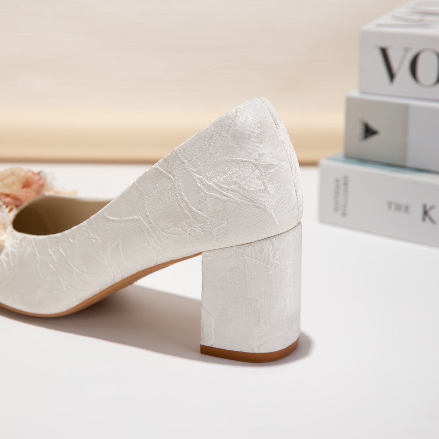 Sarah Express Floral Jacquard Square Toe Block Heels