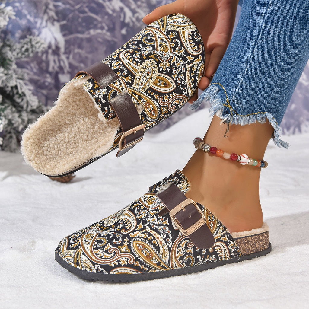 Sarah Express Women's Bohemian Ethnic Print Flat Sandals Black