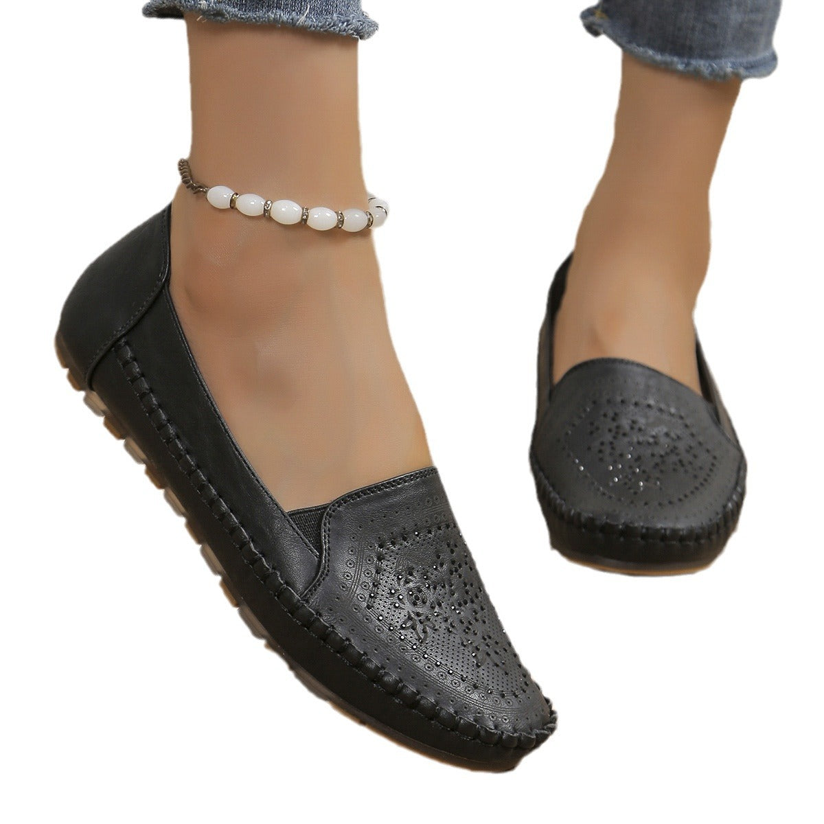 Sarah Express Handmade Stitched Gommino Flat Loafers
