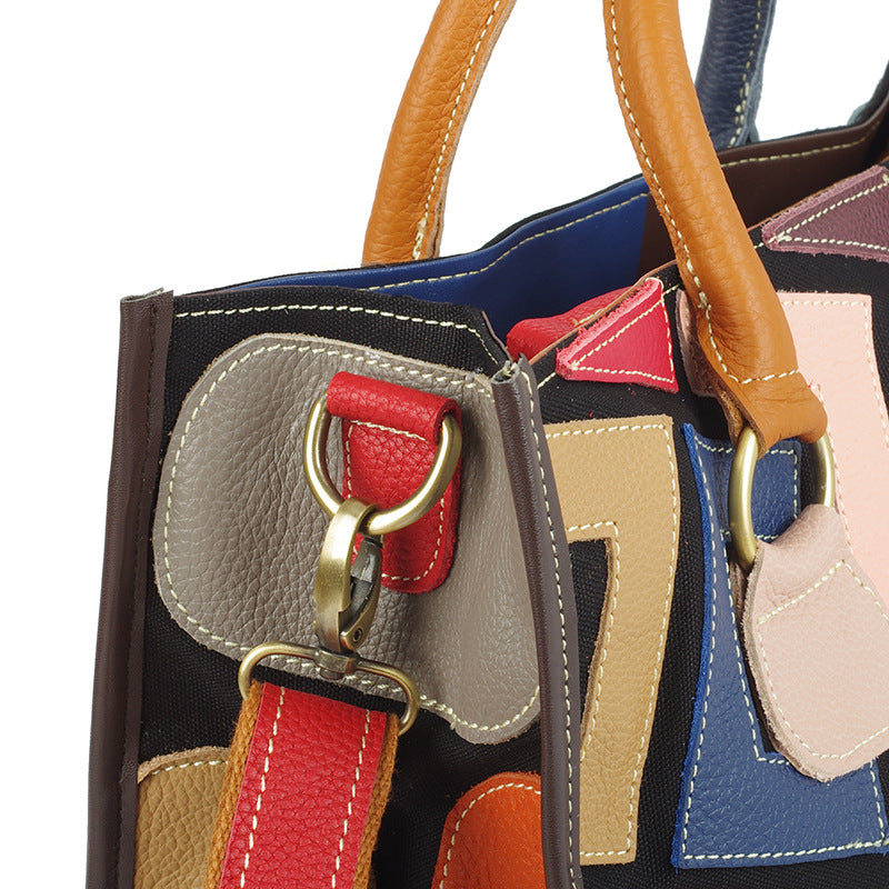 Sarah Express Geometric Pattern Stitching Leather Crossbody Bag