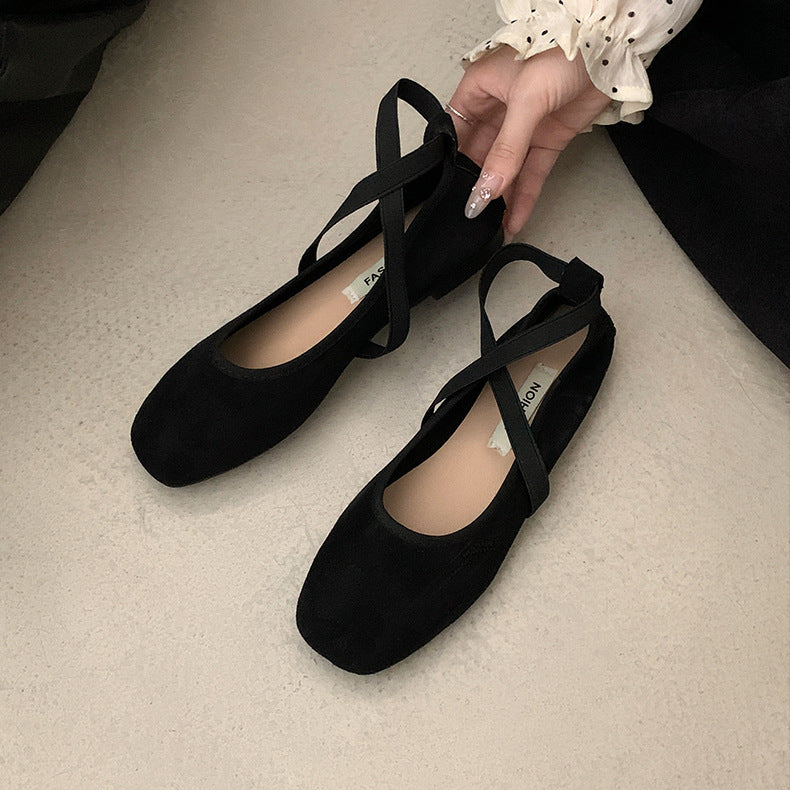 Sarah Express Square Toe Mary Jane Chunky Flats Black